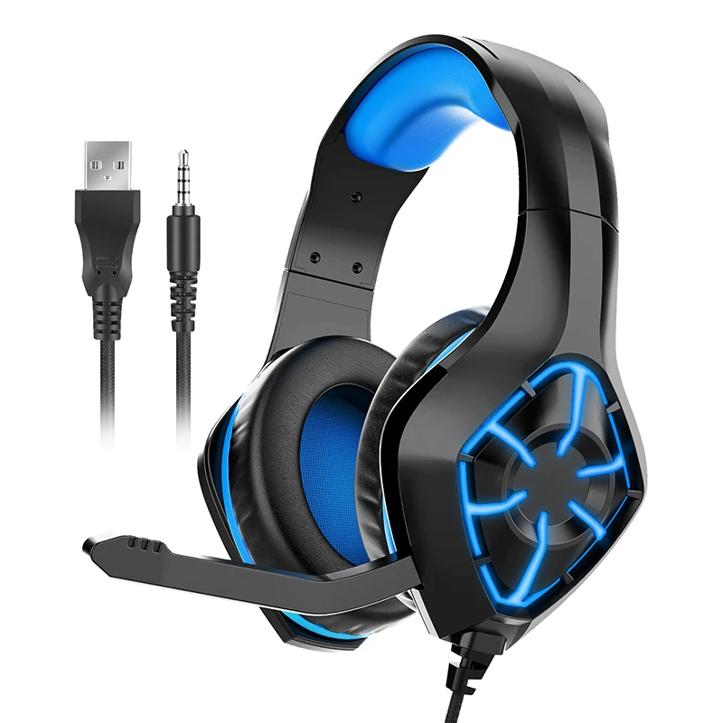 Проводная игровая гарнитура для ПК, цветные стереонаушники с RGB подсветкой, с микрофоном, для PS4, Xbox One, ПК