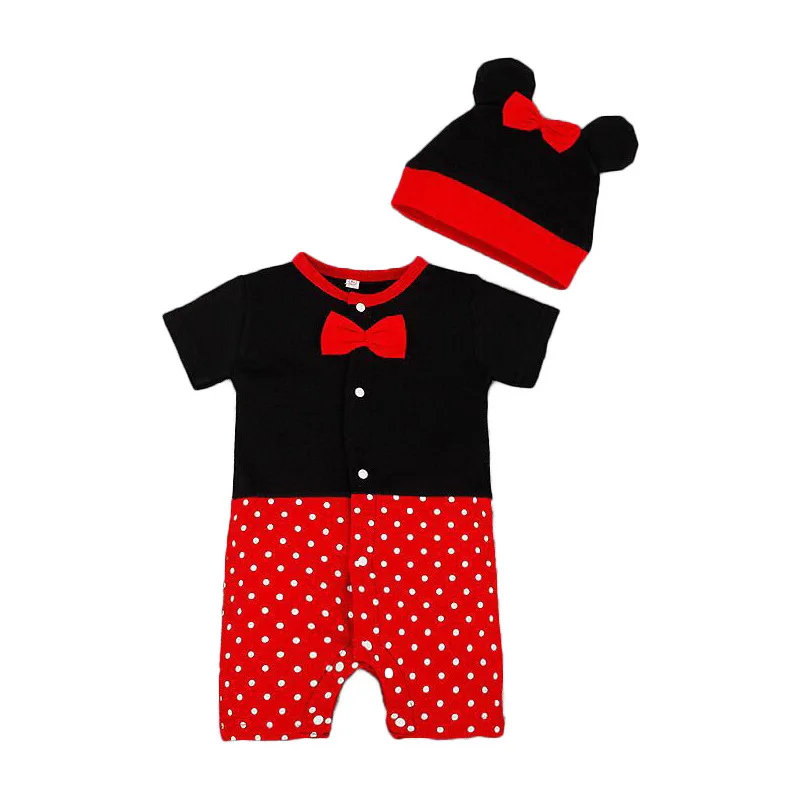 Baby summer rompers set cute Mickey and Minnie design Infant Boys And Girls Romper hat 2 Pieces Suit Baby Clothing Sets
