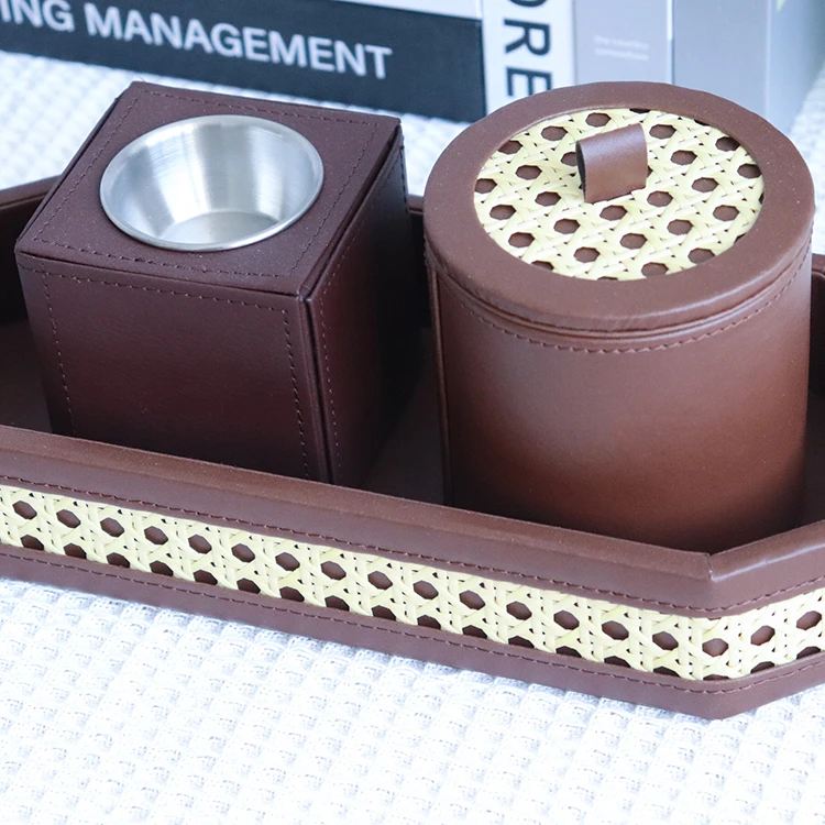 Rattan round incense burner with tray