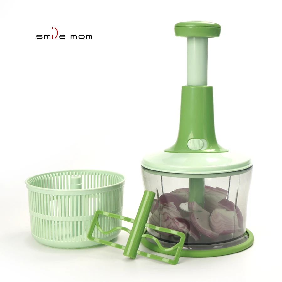Kitchen Food Processor Manual Push Hand Press Vegetable Chopper Plastic Blade Meat Grinder Eco-friendly Onion Cutter