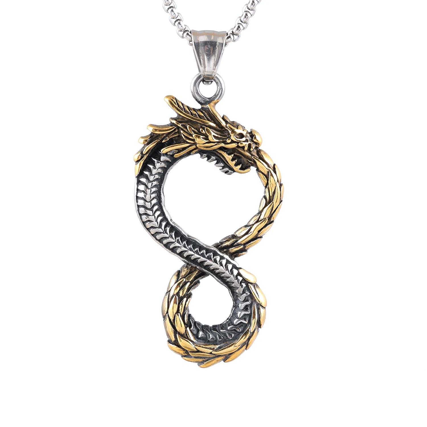 Custom Design 316 Stainless Steel Retro Cool Nordic Viking Jormungand Dragon Amulet Talisman World Serpent Pendant Necklace