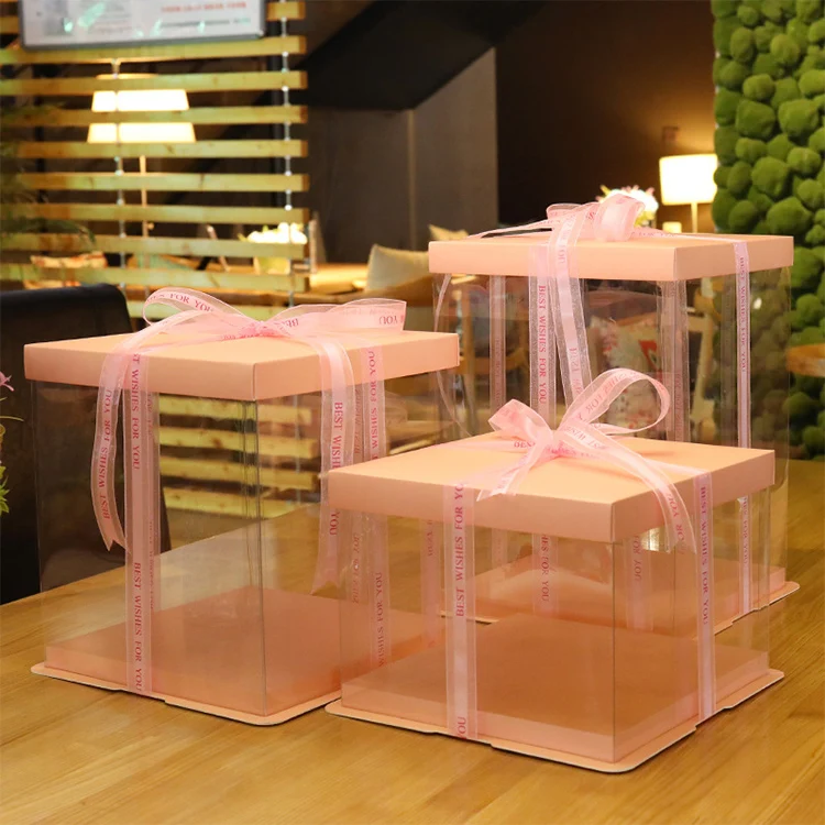 Transparent Foldable Printed Eco Friendly Cake Board Gift Box with Straps