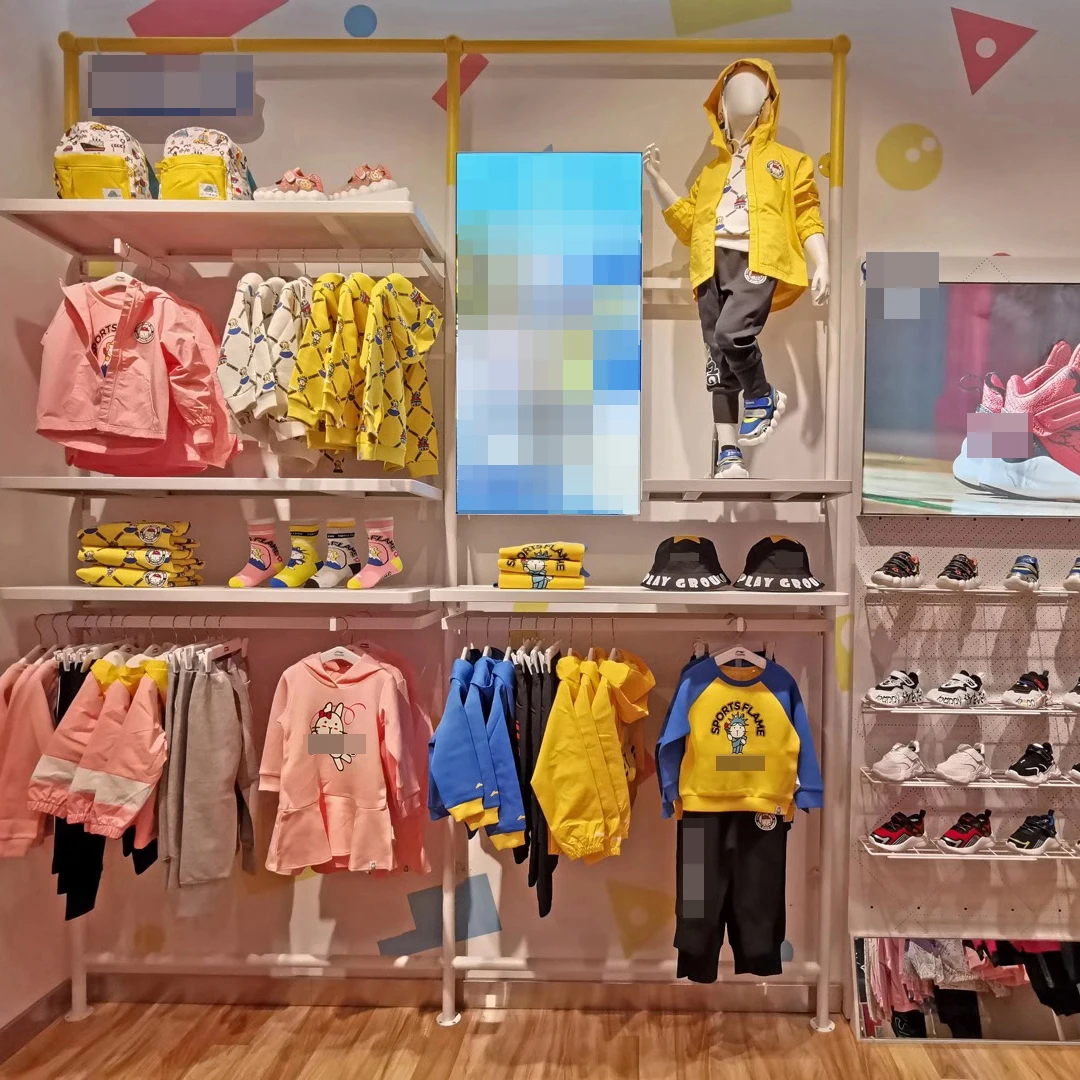 Modern Style Stainless Steel Garment Clothing Display Racks Standing For kids Clothes Store