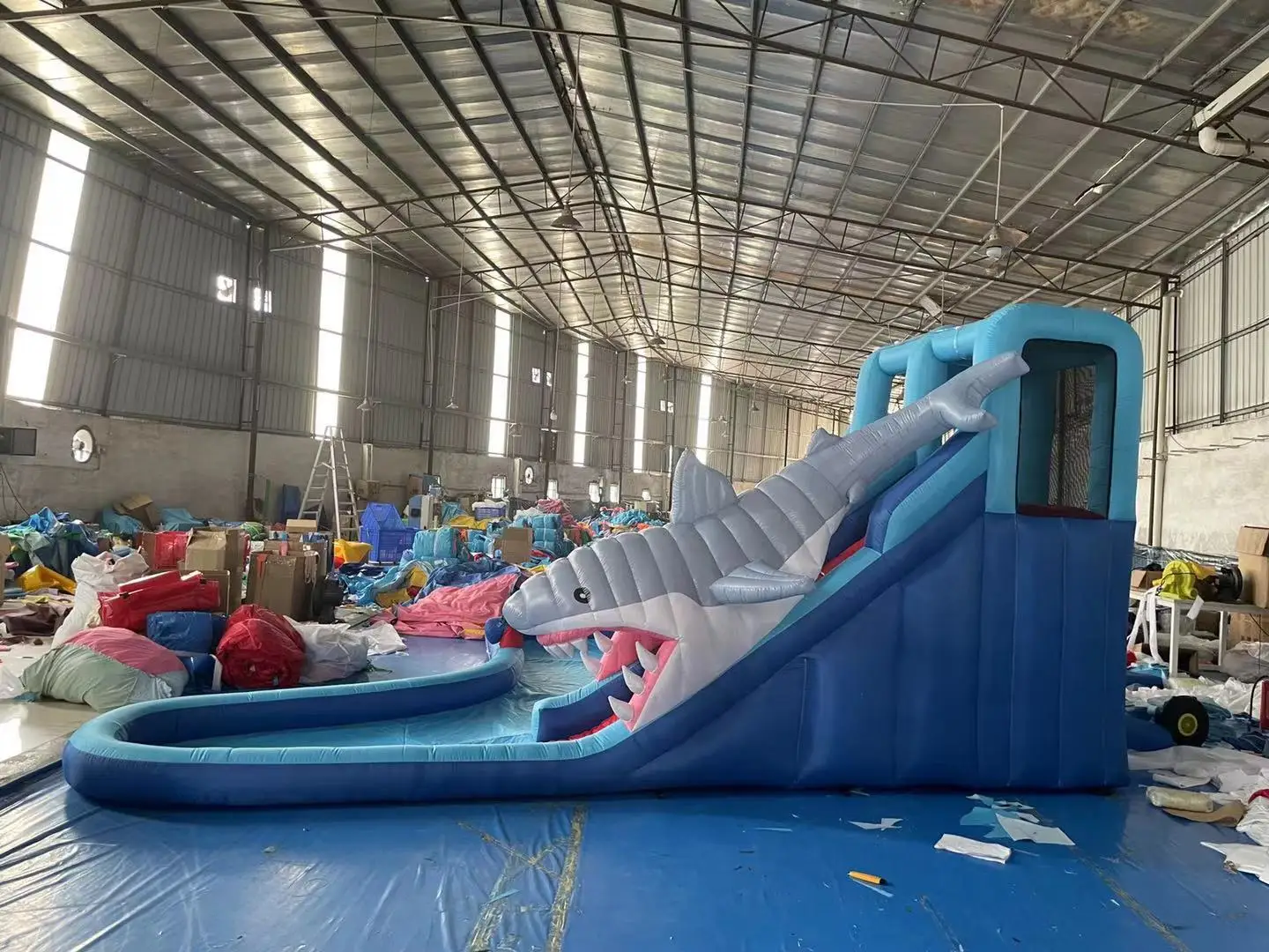 Dark blue shark theme inflatable bouncy inflatable castle with slide commercial inflatable jumping bouncy combo castle