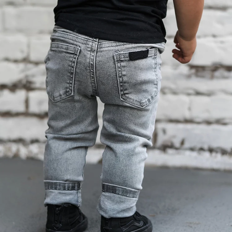 Custom baby jeans super soft stretchy mid-high rise pencil pants for kids elastic waistband children jeans
