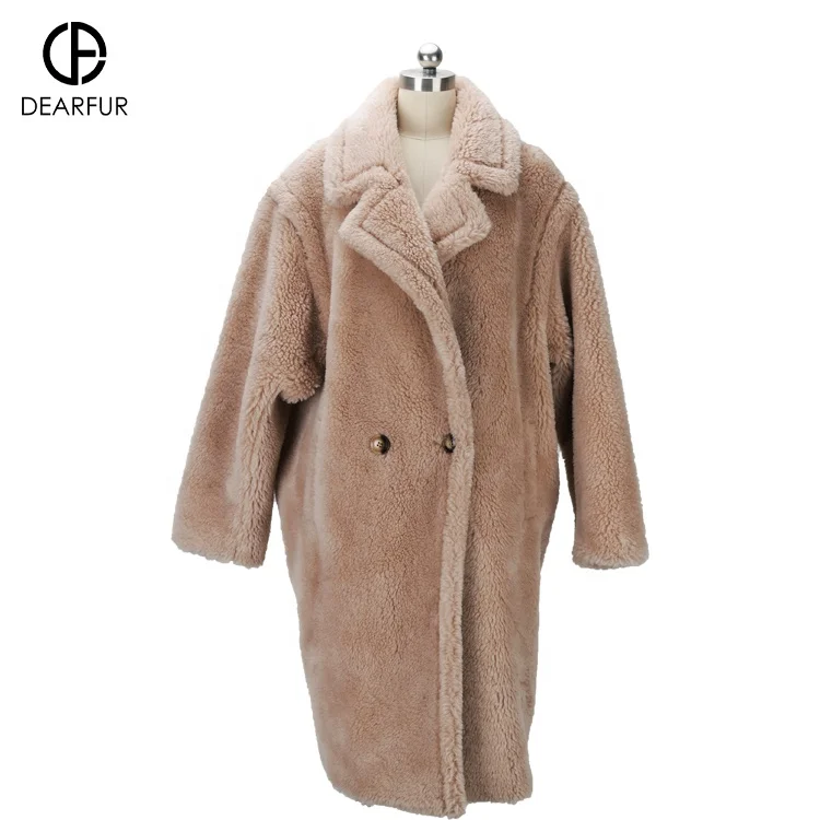 2023 New Slim Brown Color Lapel Wool Mink Fur Coat Long Faux Fur Coat