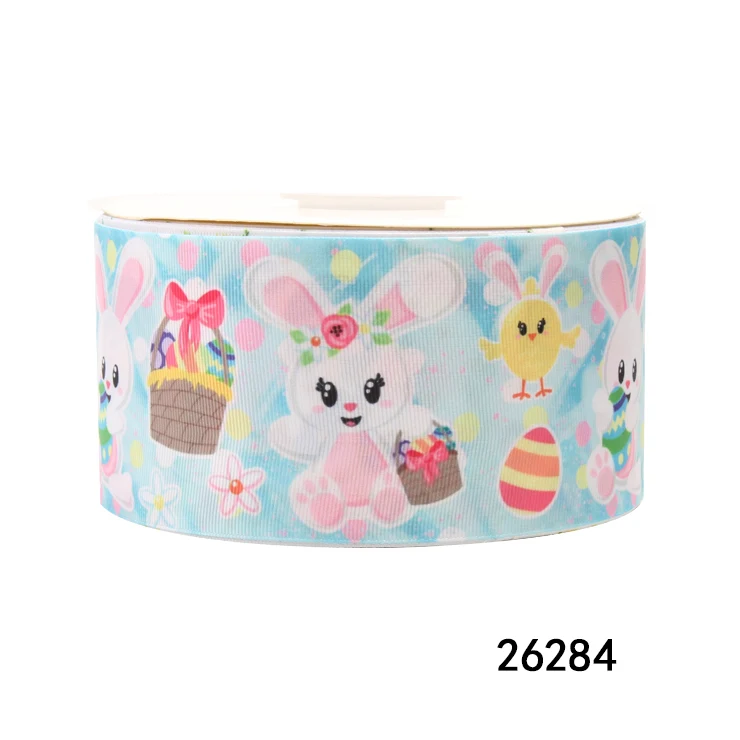 Custom 75mm Easter Ribbon Colorful Cartoon Pattern Plaid Print for Wreaths and Gift Decoration on Easter Day