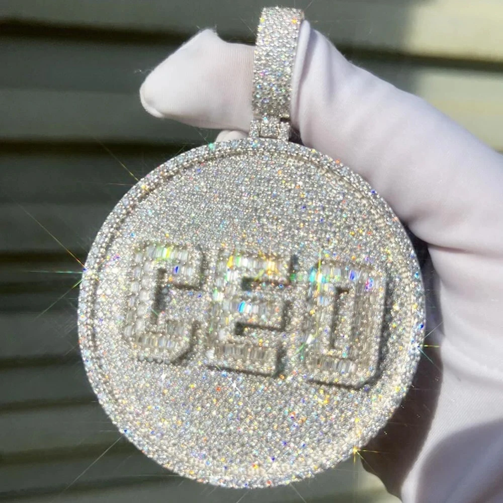 Luxury Big Round Shaped Micro Pave CZ Iced Out Bling Letter CEO Hip Hop Pendant For Men