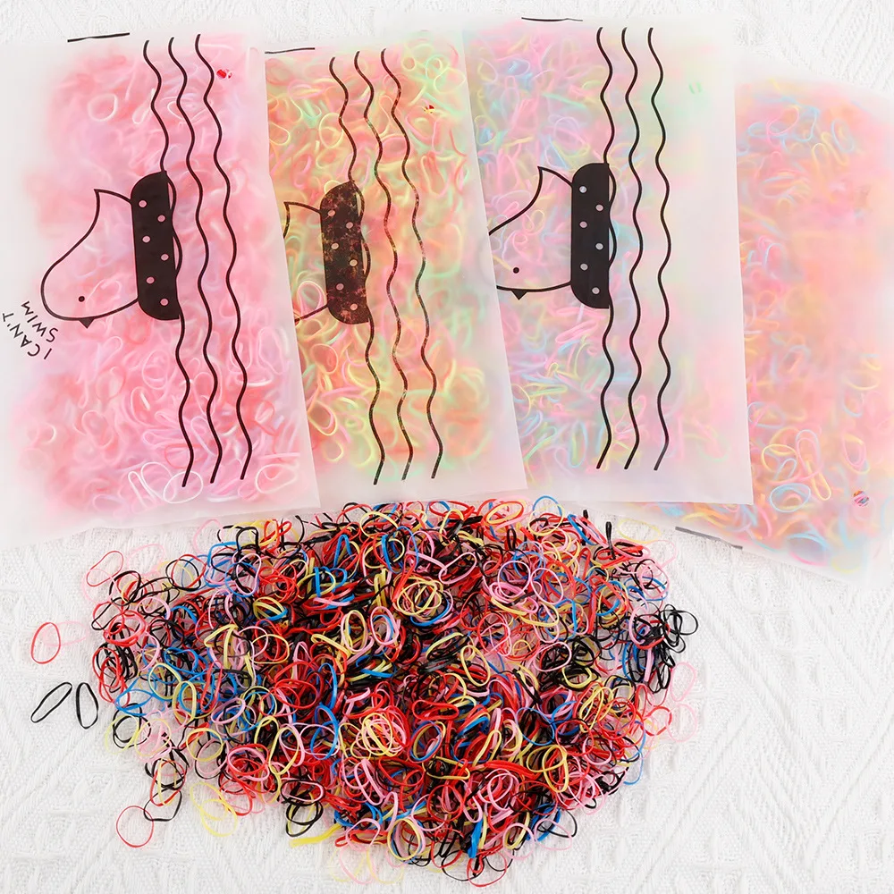 Colorful 1000pcs/pack Rubber Hair Band Disposable Hairless Tie Elastic for Children