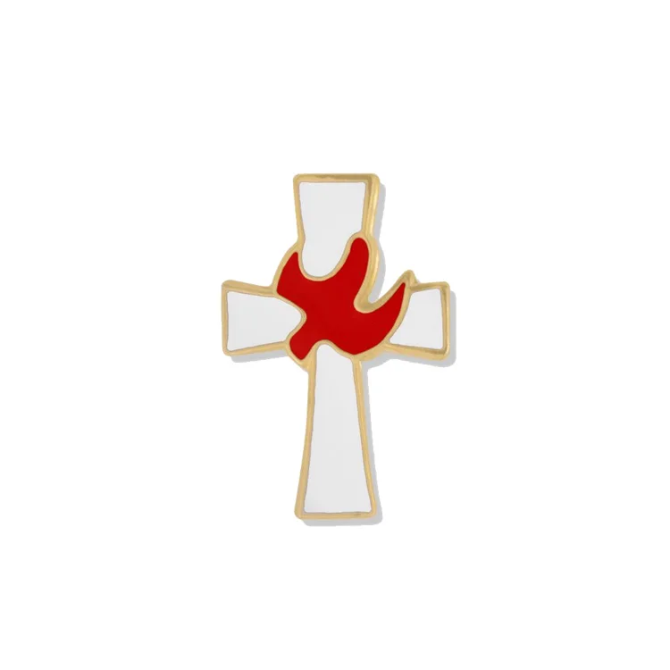 Wholesale Customized Enamel Jesus Church Religious Christian Cross Lapel Pins Custom logo Cross Dove Enamel Pin Badges Brooches