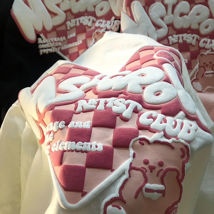 summer men fashion 3d puff print round neck short sleeve unisex loose tshirts 100% cotton high quality custom t shirt printing