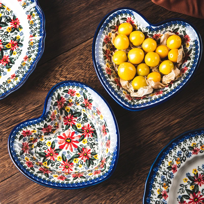 Ethnic Fancy Dubai Plates Sets Polish Style Retro Floral Salad Porcelain Bowl Dishes Ceramic Dinnerware Set