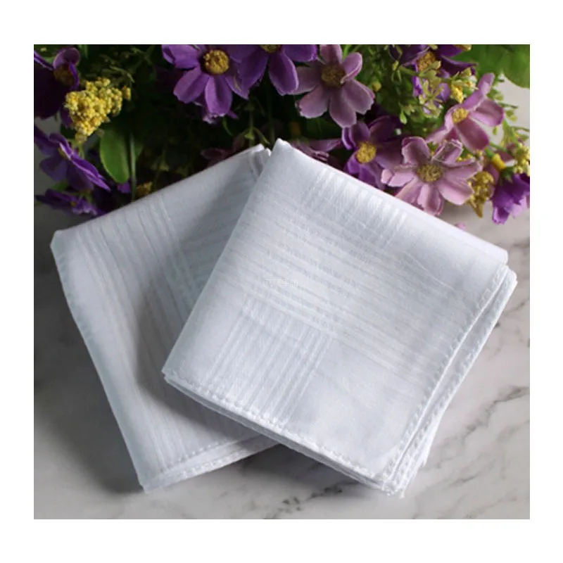 100%White mens Cotton Handkerchief Single-angle  Fashion Handkerchief