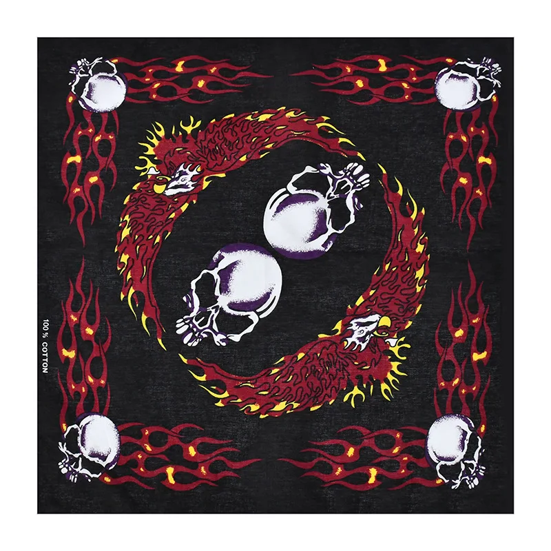 Custom 100% Cotton Breathable Skull Biker Face Mask Bandit Bandana For Cheap Wholesale Square Bandanas