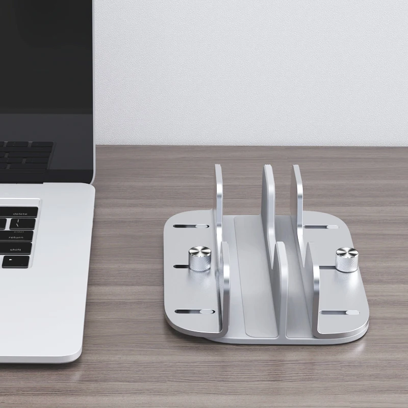 Wholesale Desktop Aluminum Alloy Adjustable Dual Slot Vertical Laptop Tablet Bracket PC Holder Macbook Stand for Ipad