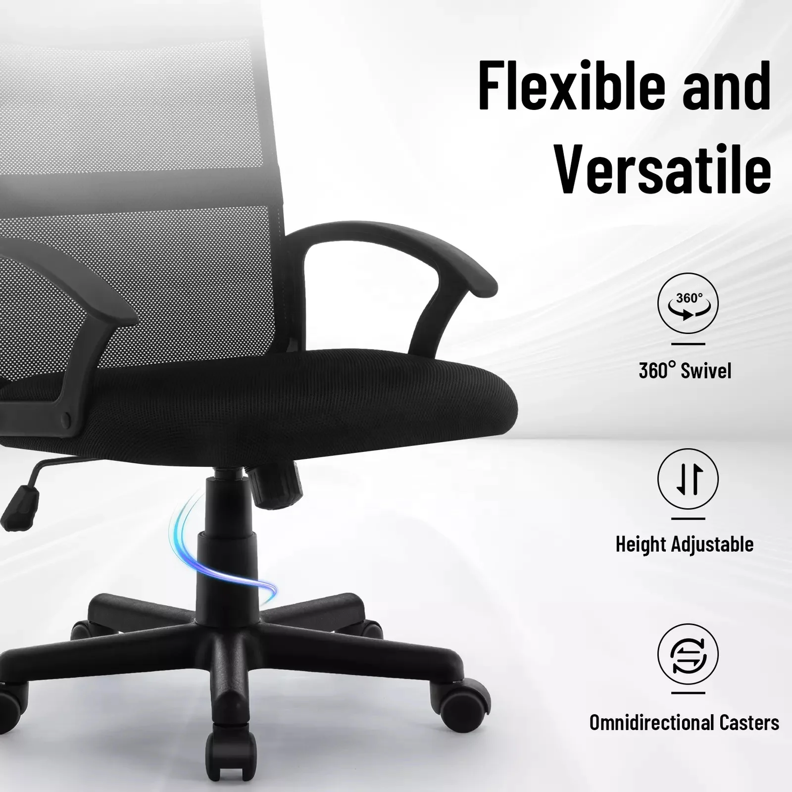 Cheap Black Breathable Mesh Chairs Height Adjustable Mid Back Pc Task Rocking Swivel Desk Computer Chair for Office Meeting Room