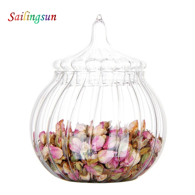 traditional stripe pumpkin shaped 100% borosilicate hand craft glass tea jar