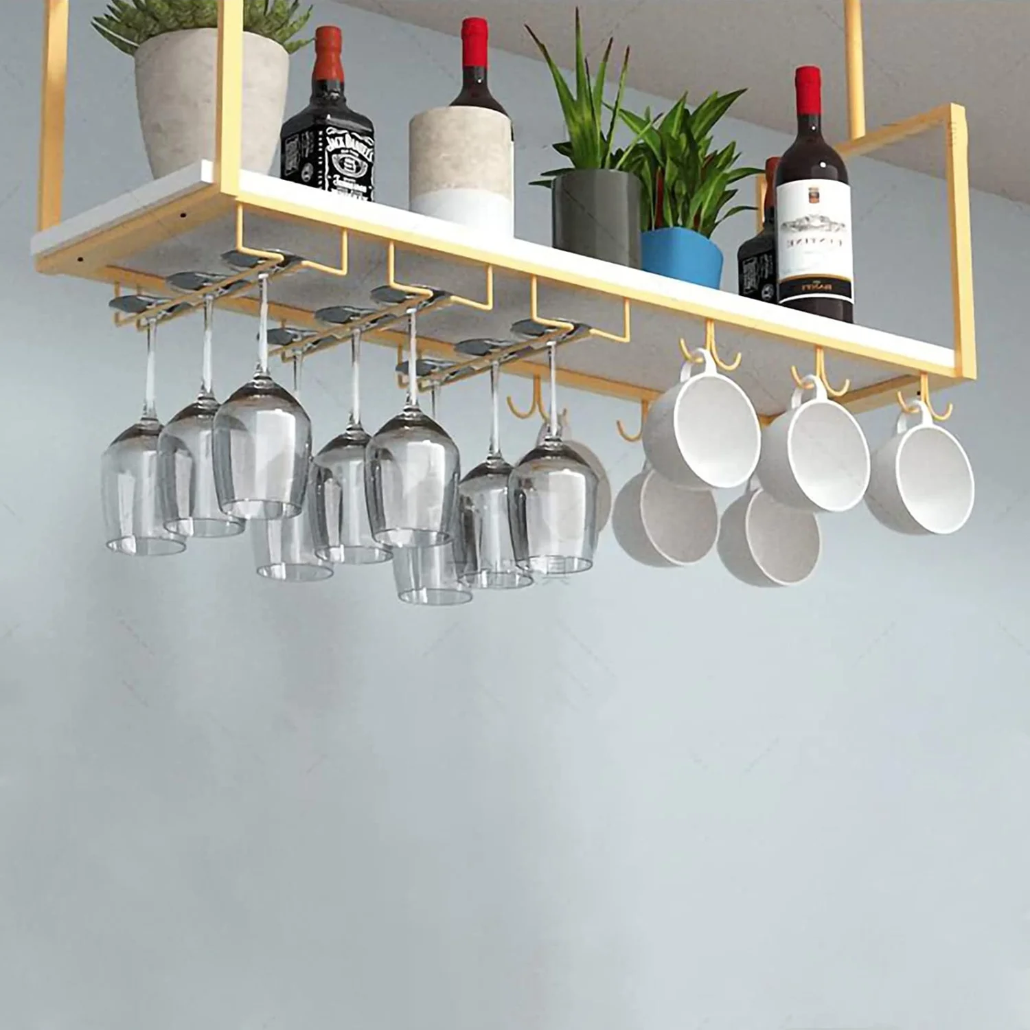 Hanging Wine Glass Rack Ceiling Mount Shelf Hanging Wine Rack Metal Ceiling Bottle Rack Vintage Display Wine Storage Holder