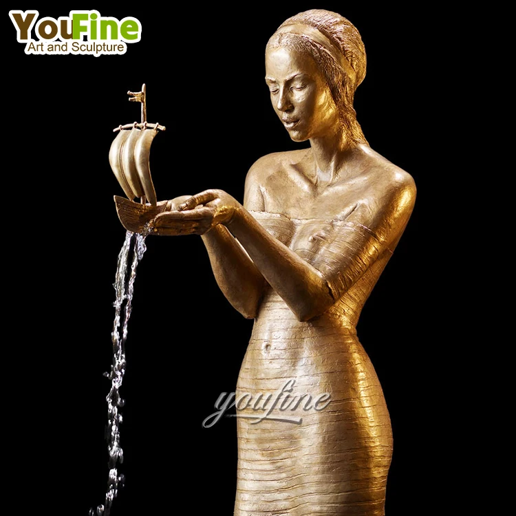 Современное наружное украшение для парка бронзовая голая женская статуя водяного фонтана продажи