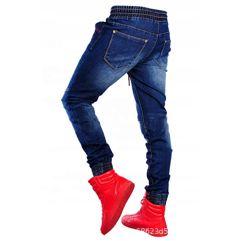 
OEM fashion elastic splicing blue slim long man jeans customized 