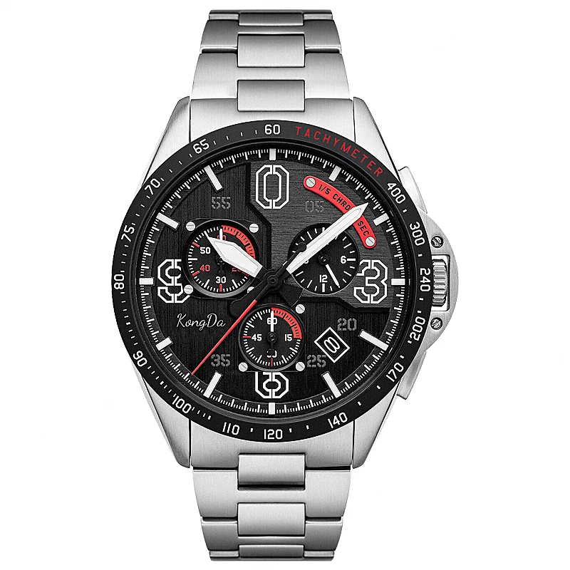 Leather Engine Man Watch Stainless Steel Band Chronograph Watch Luminous Hands Analog Quartz Watches for Men