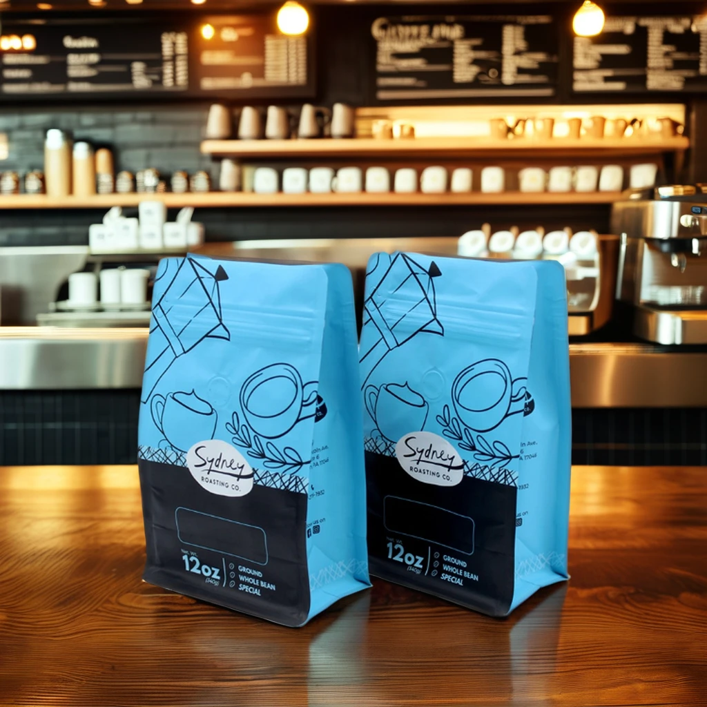 AT PACK Low MOQ UV Printing 12 oz Coffee Bags With Valve And Zipper Tin Tie Coffee Packages Flat Coffee Beans Packaging Bags