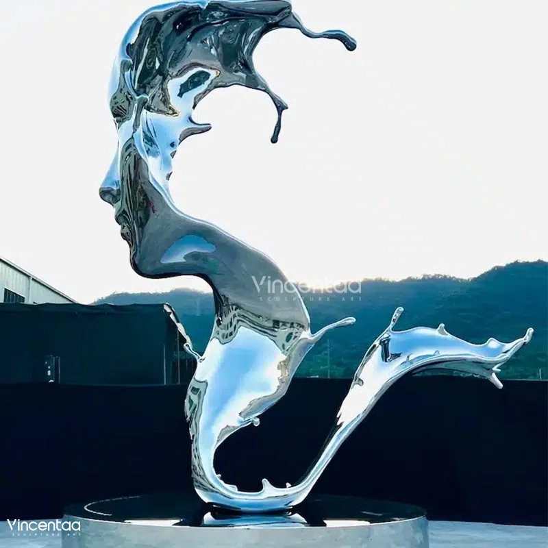 Vincentaa Garden Art Decor Face Sculpture Metal Stainless Steel Modern Outdoor Sculpture Custom