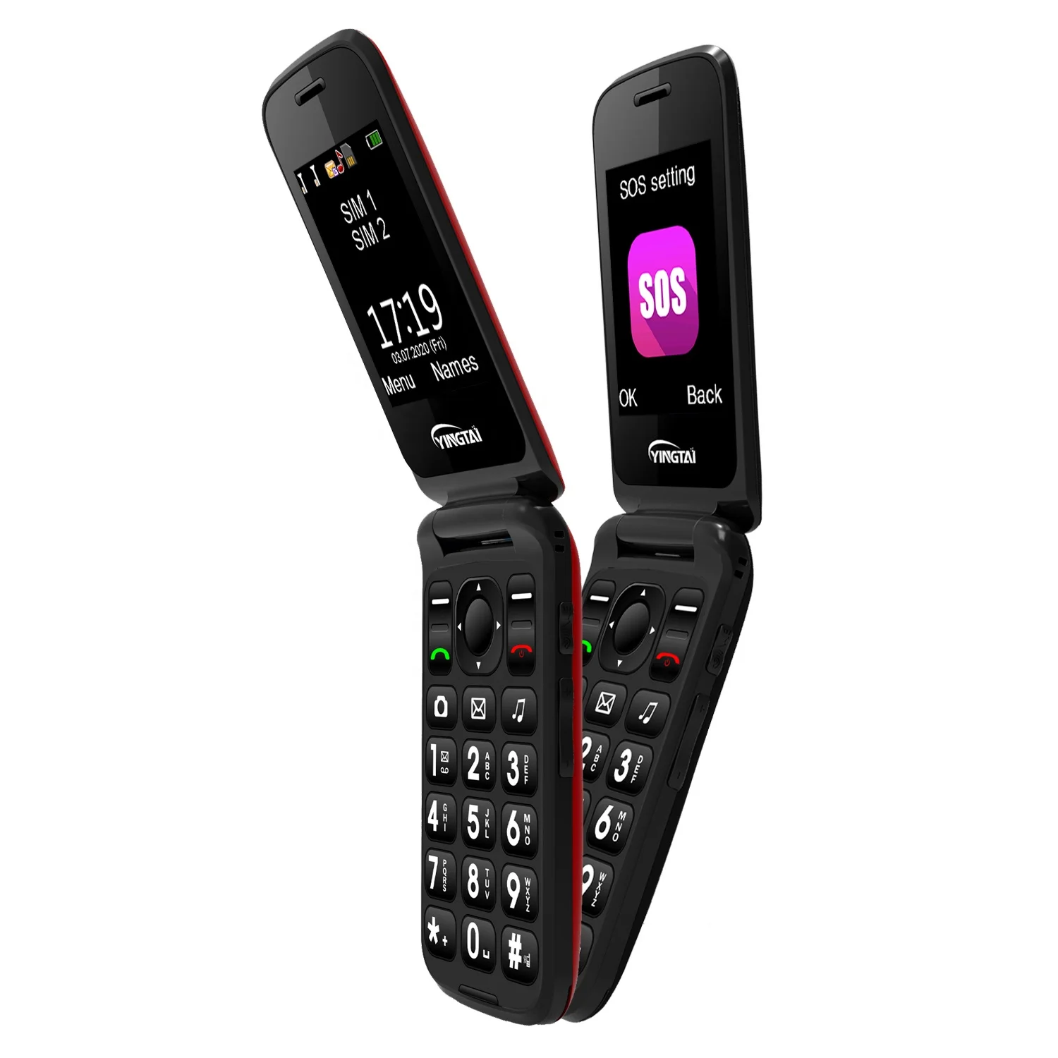 Dual Screen 4G spreadtrum T107 chip 2.4+1.77 inch dual SIM flip phone with SOS telephone for elderly