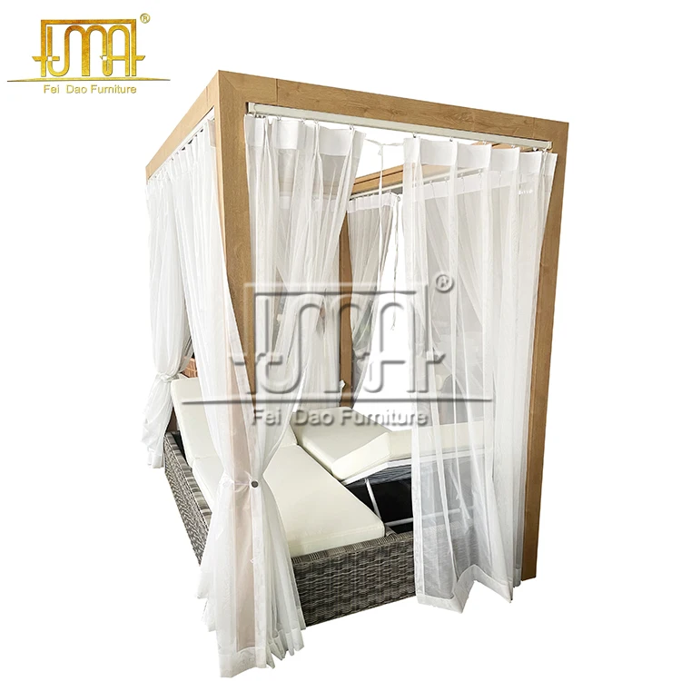 Teak wooden outdoor garden outdoor teak pool side outdoor daybed with canopy