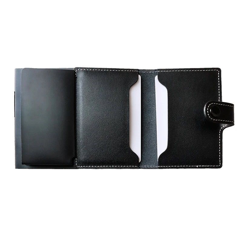 Genuine Leather Pop Up Credit Card Case with RFID NFC Protection for 10 Cards Wallet with Compartment for Notes and Coins