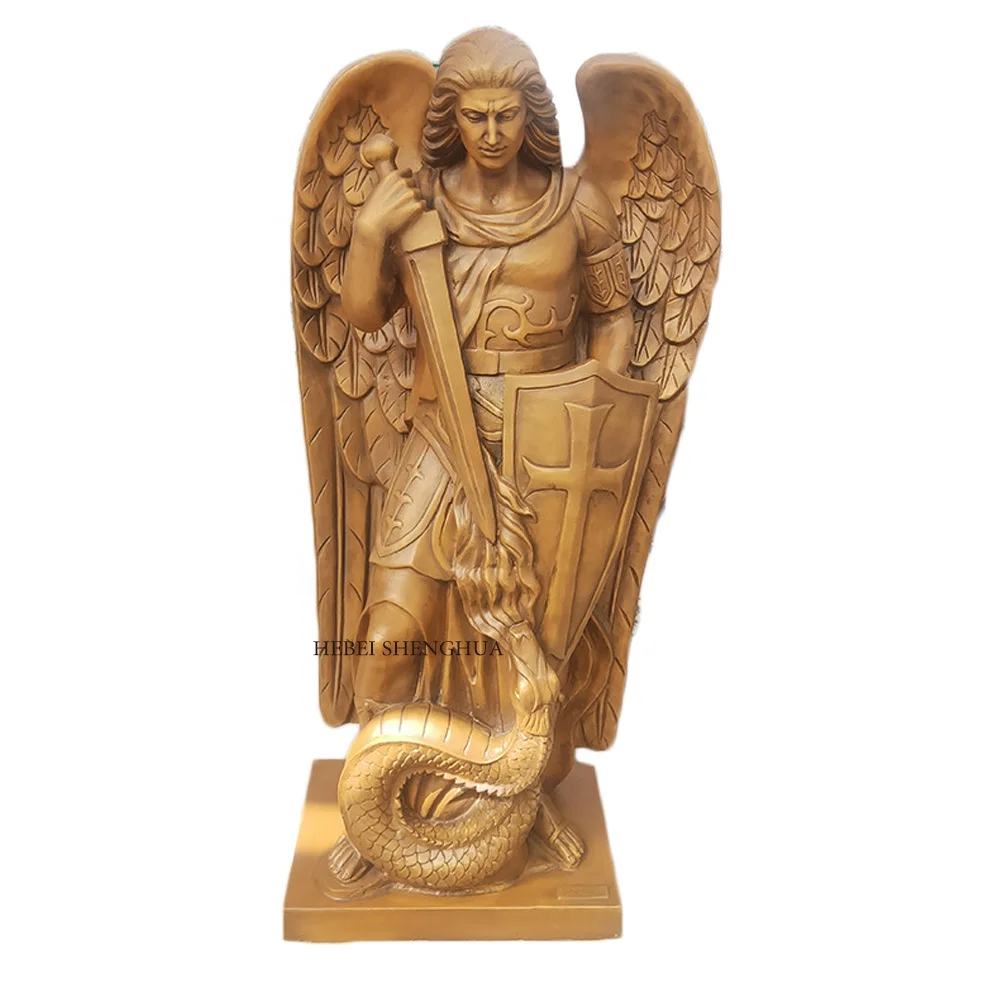 Life Size Saint Michael Angel Statue Bronze Archangel Sculpture Folk Art Sports Custom Color Home Decoration Brass Model 1 PC