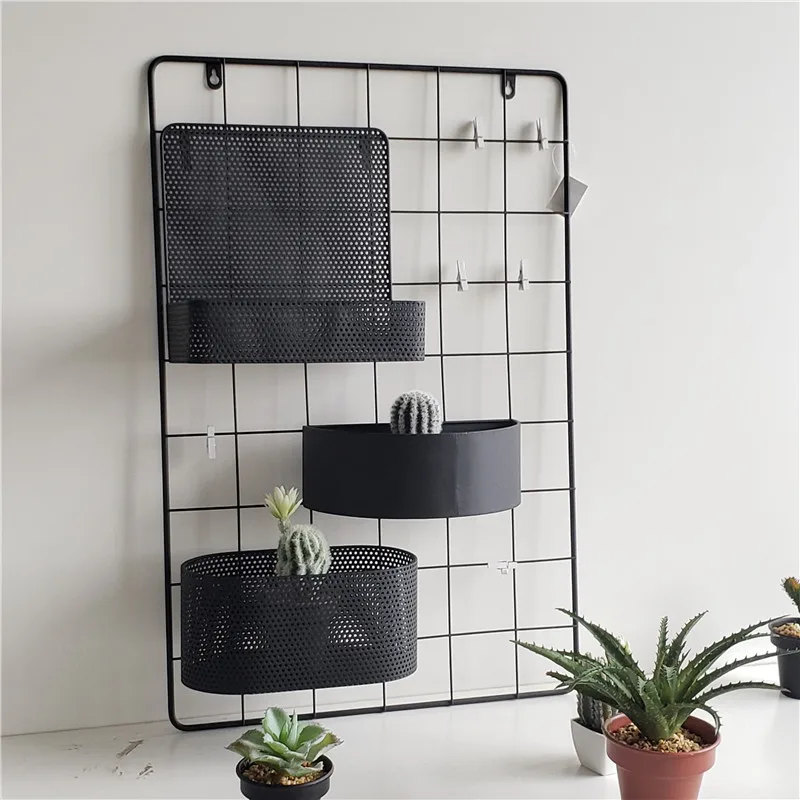 Black Metal Wire Panel Multifunctional Display Wall Storage Holder Shelf for Hanging Picture DIY Decoration