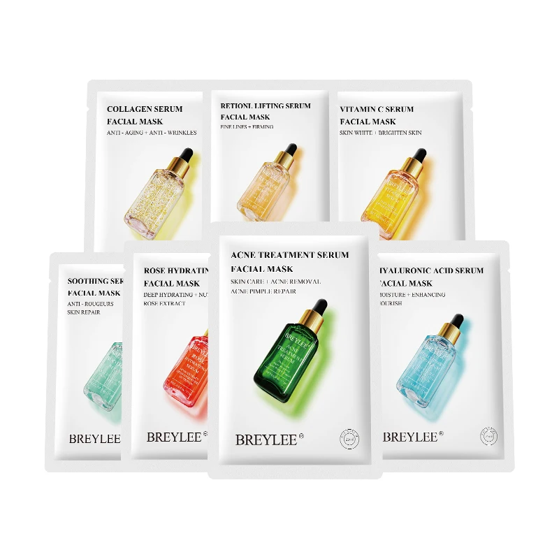 7 Types BREYLEE Hyaluronic Acid Face Serum Hydrating Anti Aging Whitening Skin Care Facial Mask Sheet