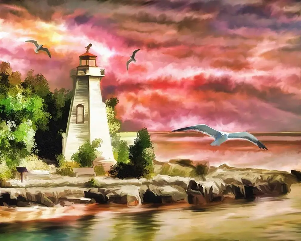 
DIY Diamond Painting Lighthouse Full Round Drill Embroidery Kits Arts Craft 14