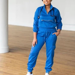 Top Sale Stretchy Nurse Hospital Uniforms Custom Medical Uniform Knitted Women Scrub Sets Jogger Pants Suits