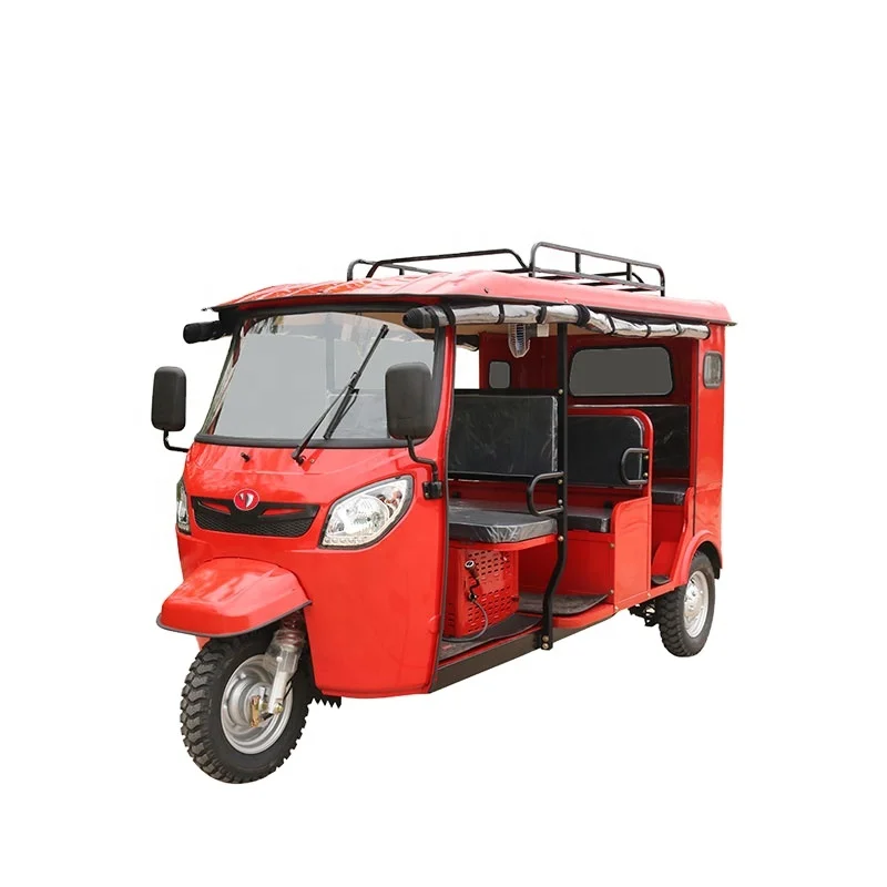 YOUNEV-1 Tuk Tuk 7 Passenger with Roof Gasoline Passenger Three Wheel Tricycle 12V Closed Motorized Enclosed 3 Wheel Motorcycle
