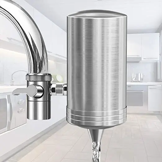 304 stainless steel faucet water purifier with ceramic filter cartridge, can remove sand, silt, rust, red worms, etc.