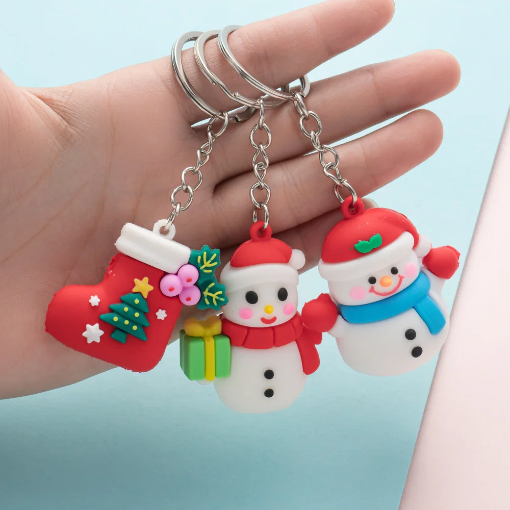 Santa Claus Elk Snowman Christmas Tree Keychain 3D PVC Cute Kawaii Kids Rubber Cartoon Doll Car Bag Pendant Rubber Keychain