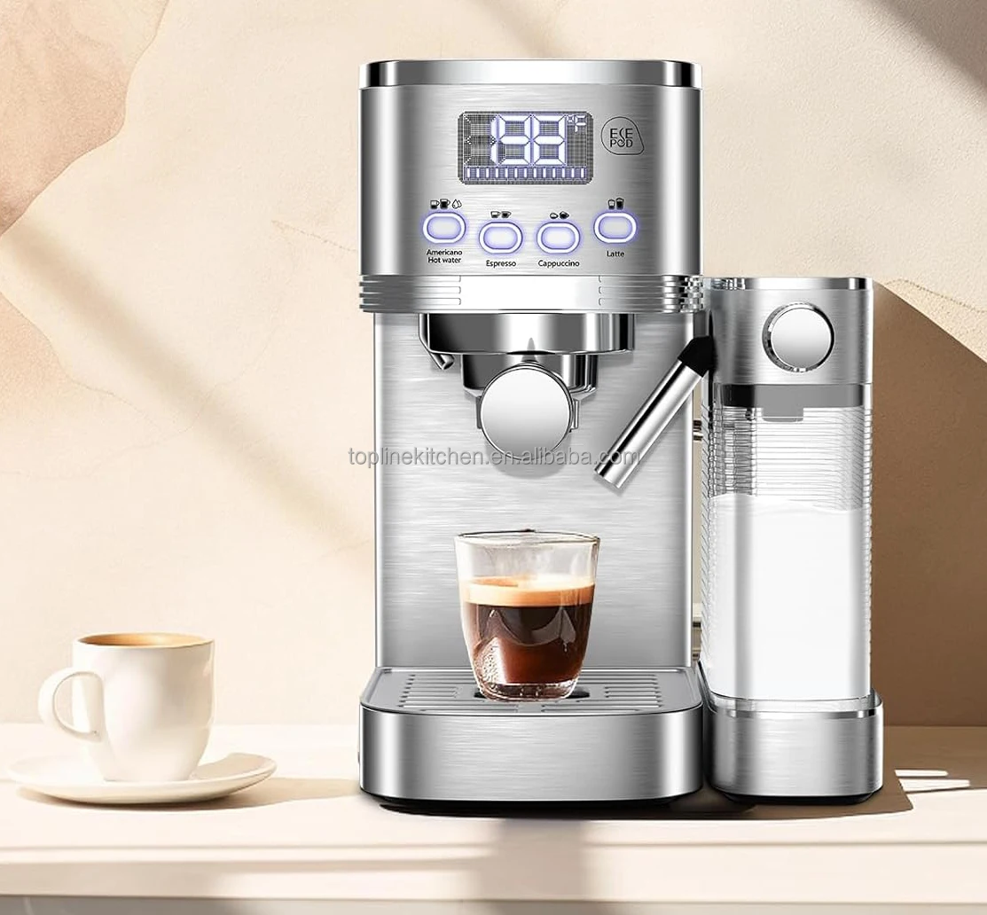 2in1 Espresso  coffee machine with Milk tank Latte stainless steel 19 Bar home kitchen appliance