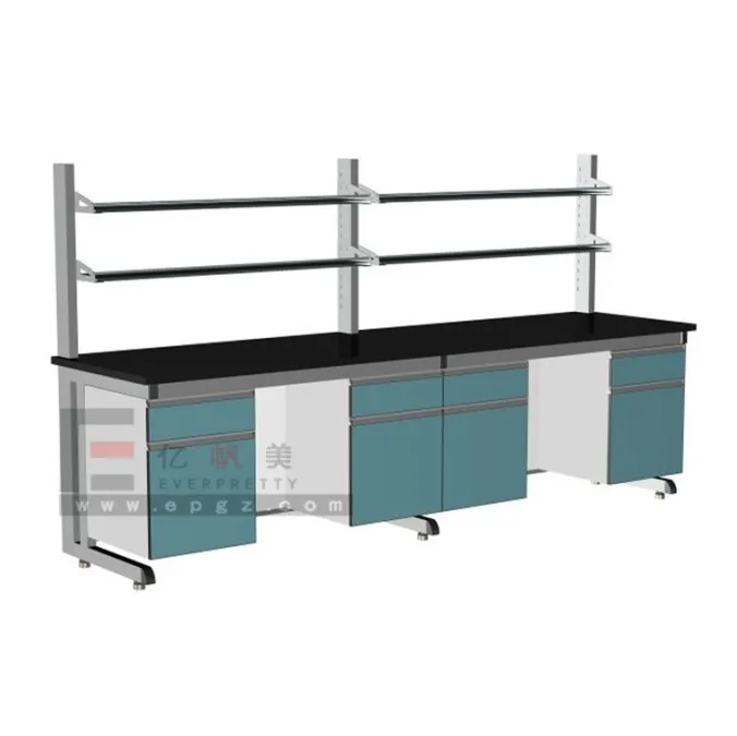 School Furniture Galvanized Steel Sheet Full Steel Island Electronics Lab Bench with High Temper Glass Shelf of Laboratory Bench