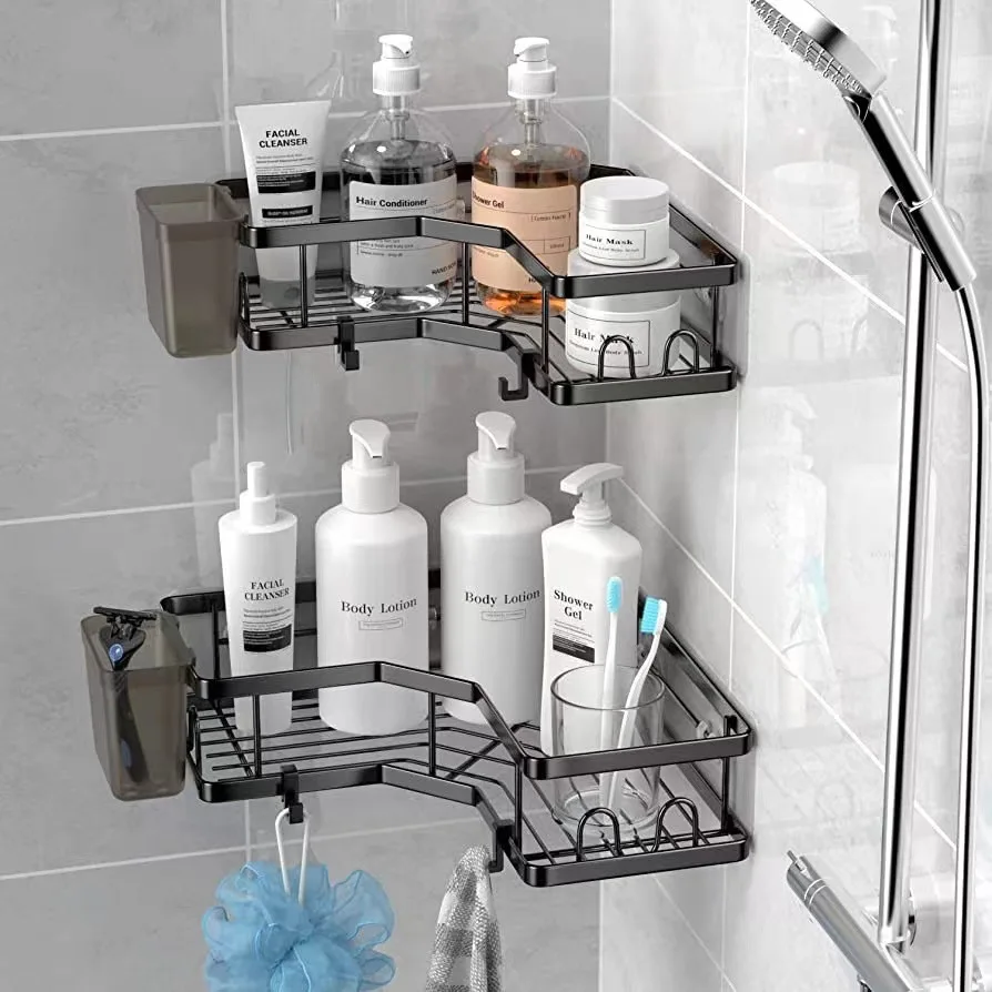 2 Pack Bathroom Corner Shelf Shower Shelves Caddy Waterproof Rustproof Wall-mounted Bathroom Accessories