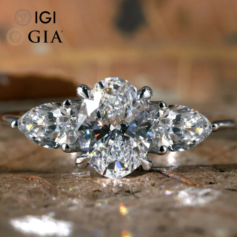 Custom Gia Igi Certified Cvd Lab Grown Created Diamond Real Gold Oval Cut Engagement Ring 1 2 3 Ct Carat 2ct Jewelry For Women