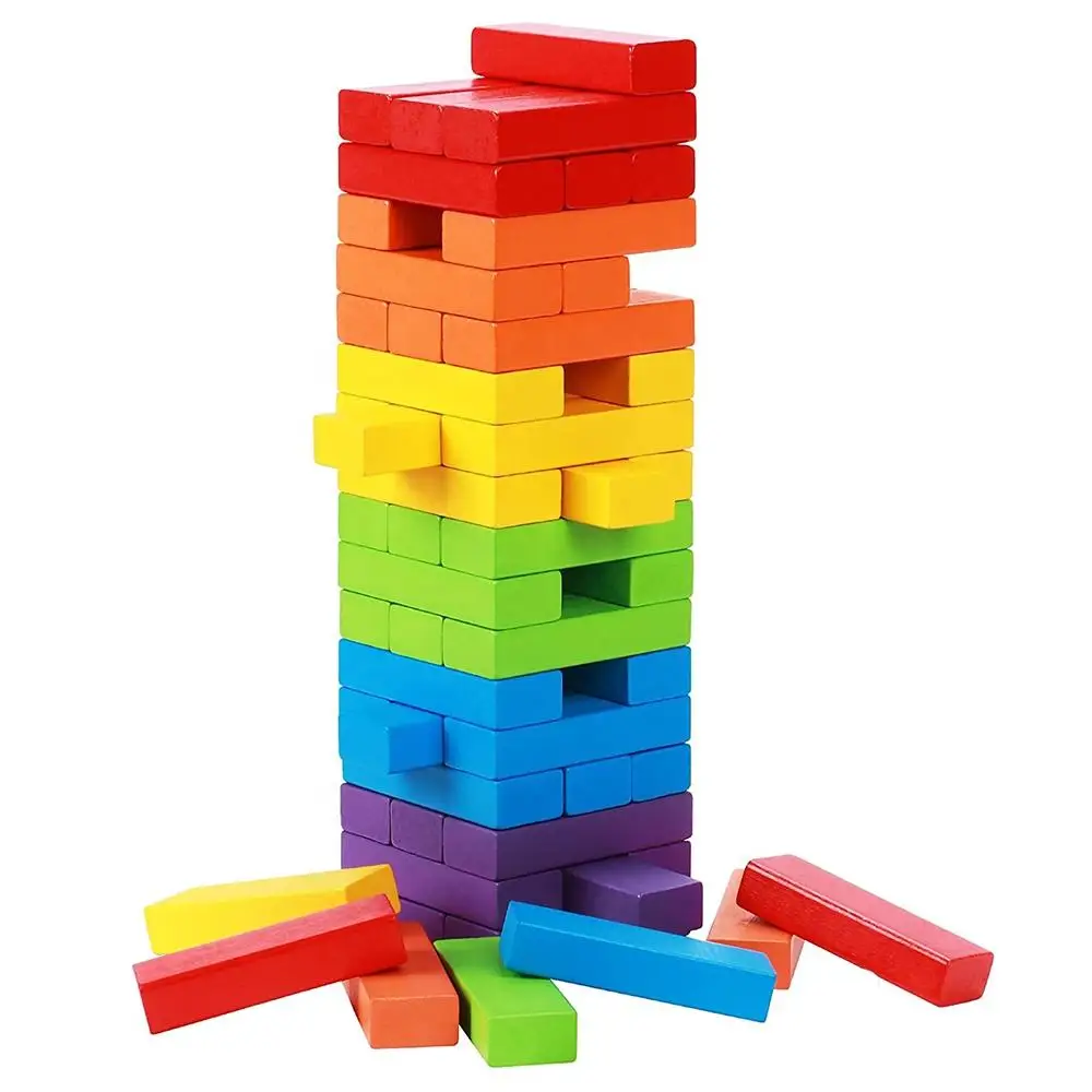 HOT SALES 15*5*3CM WOODEN STACKING BLOCKS RAINBOW COLORS TUMBLING TOWER GAME TOY BRICKS FOR KIDS TOYS 2023