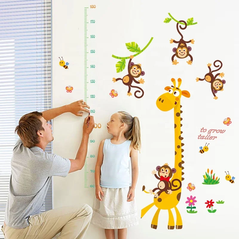 SK9292 Deer Monkey Vinyl Wall Decals Growth Chart Kids PVC Stickers
