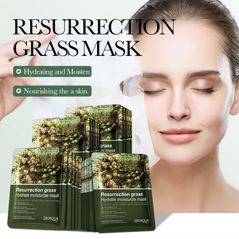 Resurrection Grass Hydrogel Face Mask Cotton Sheet Moisturizing Brightening Plant Mask for Dry Skin Cross-Border Export