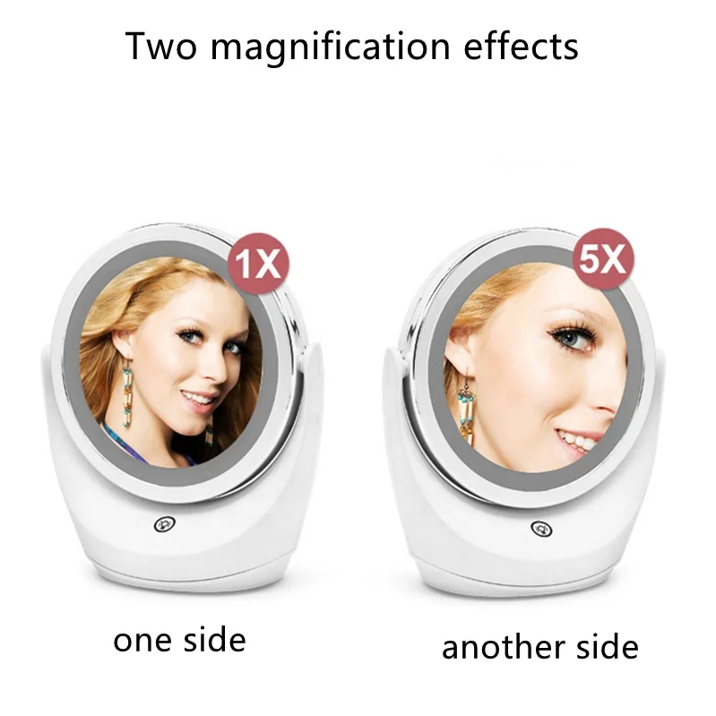 2022 New LED Cosmetic Mirror 360 Degrees Rotating Double Side Makeup Mirror Removable Battery Table Mirror