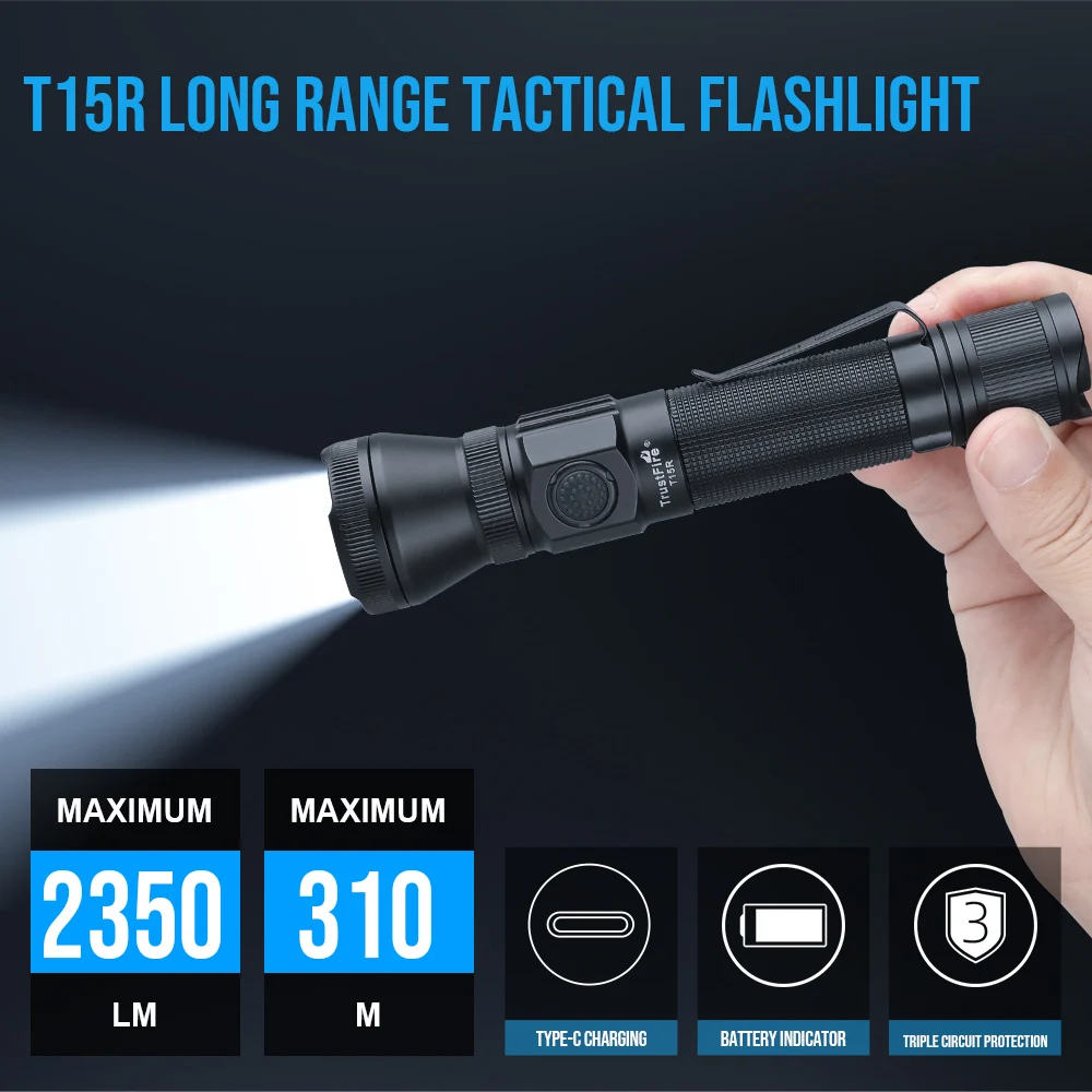 TrustFire T15R LED Climbing Flashlight Long Distance Waterproof 1800Lumen Tactical Flashlight