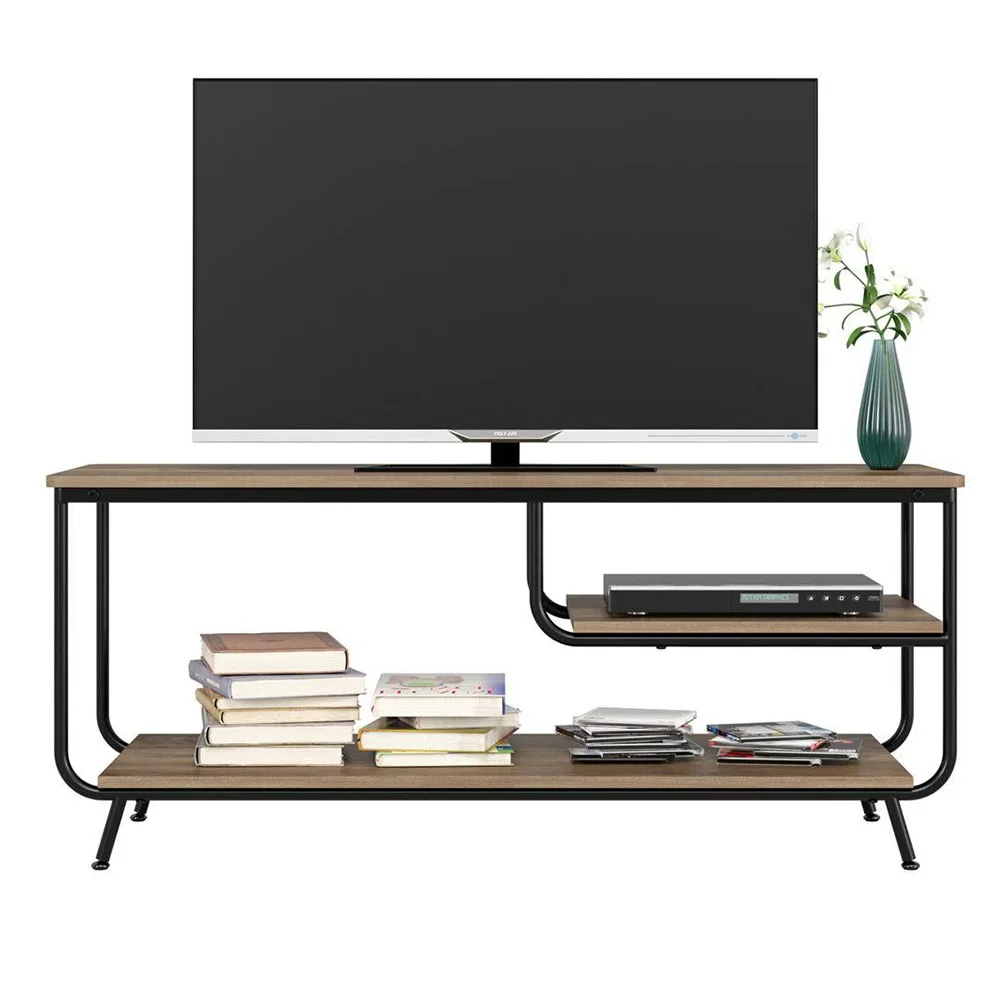 NBHY Industrial Wooden TV Cabinet Entertainment Center Media TV Console Stand with 3 Tiers Storage Shelves