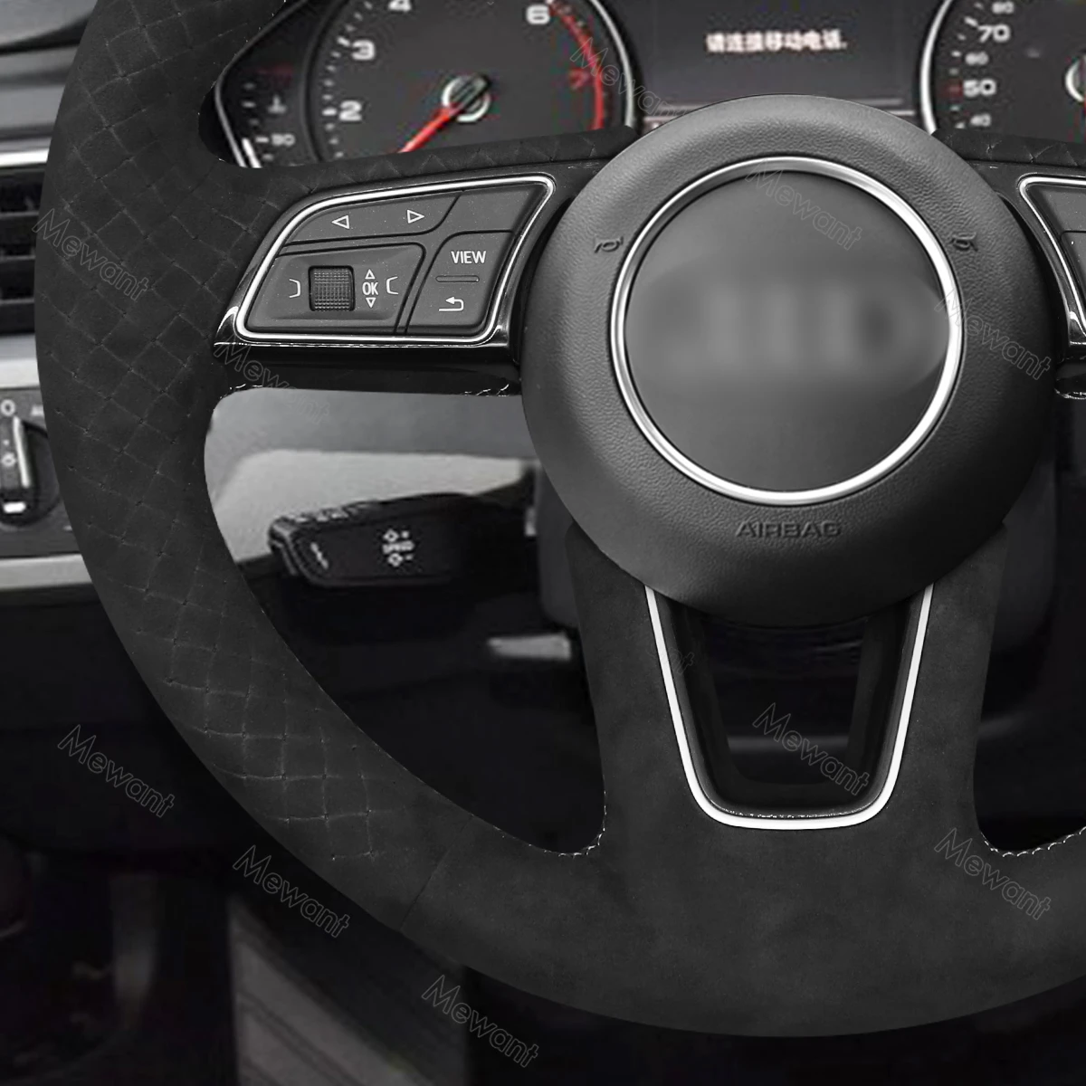 Hand Stitching Soft Suede Embossed Steering Wheel Cover for Audi A3 A4 A5 S3 S4 S5 RS 4 2015 2016 2017 2018 2019 2020 2021 2022