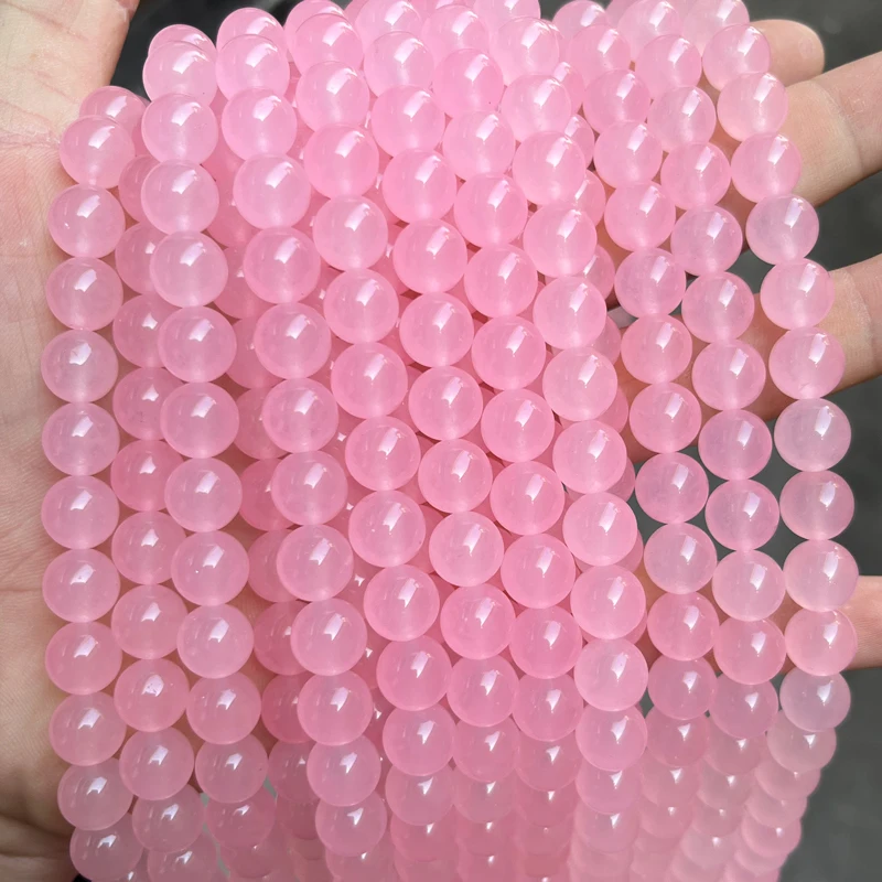 Wholesale Light Pink Chalcedony 4 -12mm Round Smooth Natural Stone Beads For Jewelry Making